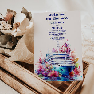 Watercolor Florida Hawaii nautical cruise wedding Invitation