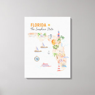 Watercolor Florida State Art Map Canvas Print