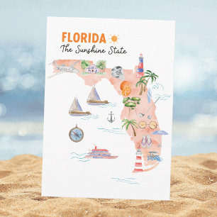 Watercolor Florida State Art Map Flat Greeting Card