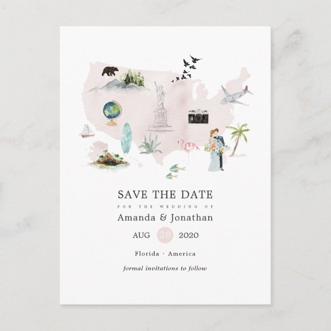 Watercolor Florida USA Destination Wedding Announcement Postcard (Front)