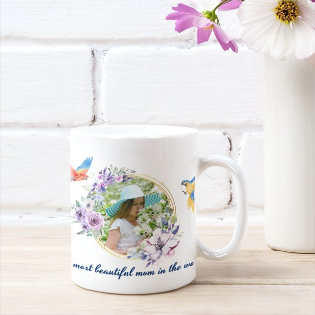 Watercolor Flotral Botanical Custom Photo and Text Coffee Mug (Creator Uploaded)