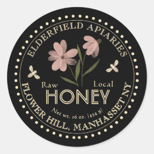 Watercolor Flower and Bees Pure Local Honey Label 