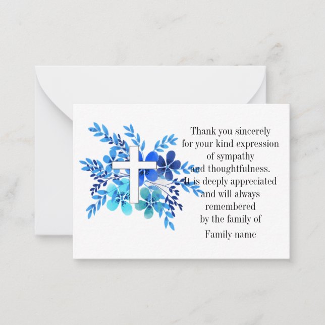 Watercolor Flower And Cross After Funeral Card (Front)