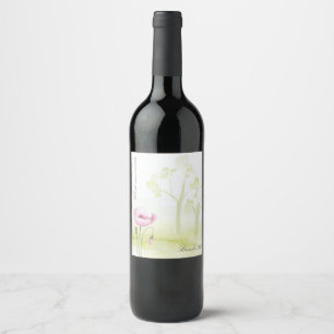 Watercolor Flower and trees Wine Label