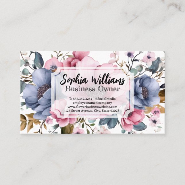 Watercolor Flower Arrangement Business Card (Front)
