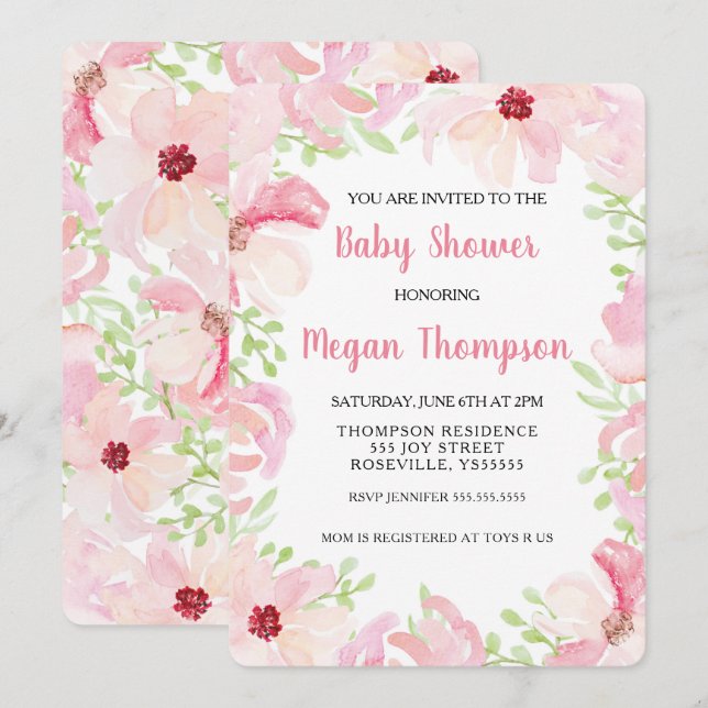 Watercolor Flower Baby Shower Invitation  Anemone (Front/Back)