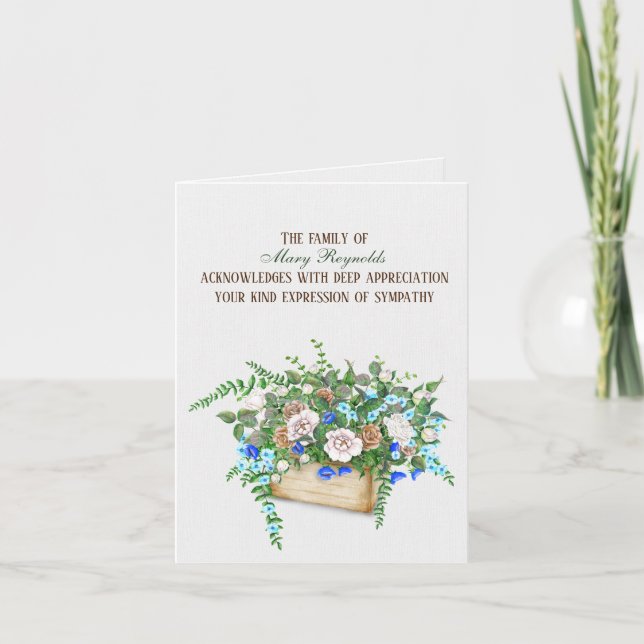 Watercolor Flower Basket Sympathy Thank You  Card (Front)