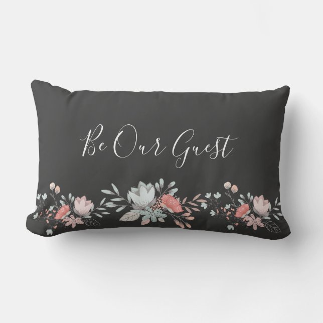 Watercolor Flower "Be Our Guest" Lumbar Pillow (Front)