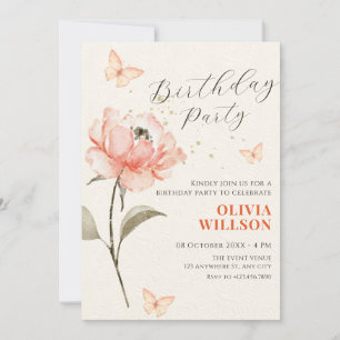 Watercolor flower bloom aesthetic birthday invitation