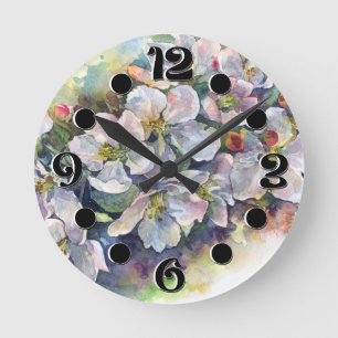 Watercolor flower blooming apple tree wedding flow round clock
