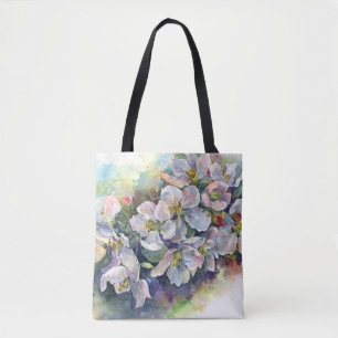 Watercolor flower blooming apple tree wedding flow tote bag