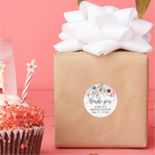 Watercolor Flower Blooms Thank You Favour Classic Round Sticker