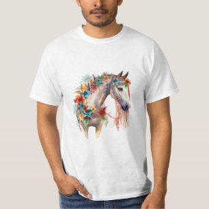 Watercolor Flower Boho Horse Pastel T-Shirt