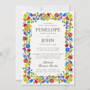 Watercolor Flower Botanical Garden Rainbow Wedding Invitation