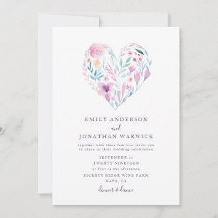 Watercolor Flower Botanical Heart Wedding Invitation