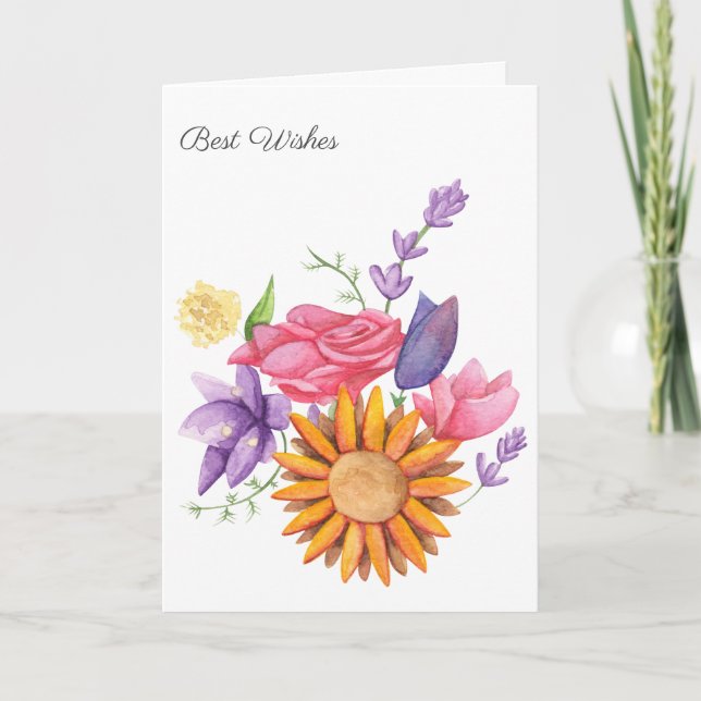 Watercolor Flower Bouquet Illustrated Best Wishes Card (Front)