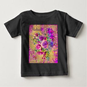 Watercolor Flower Bouquet on Pink Personalised Baby T-Shirt