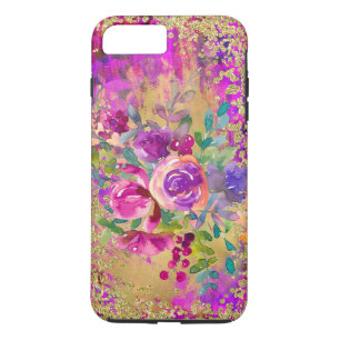 Watercolor Flower Bouquet on Raspberry Pink iPhone 8 Plus/7 Plus Case