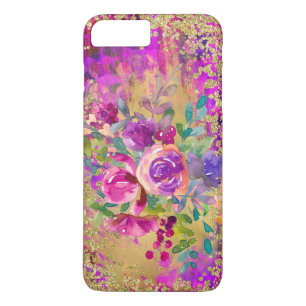 Watercolor Flower Bouquet on Raspberry Pink iPhone 8 Plus/7 Plus Case