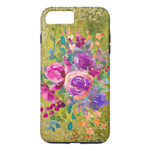 Watercolor Flower Bouquet on Rustic Green iPhone 8 Plus/7 Plus Case