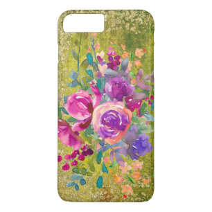 Watercolor Flower Bouquet on Rustic Green iPhone 8 Plus/7 Plus Case