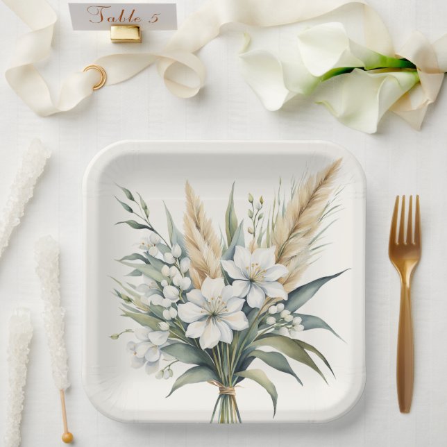 Watercolor Flower Bouquet Paper Plate (Wedding)