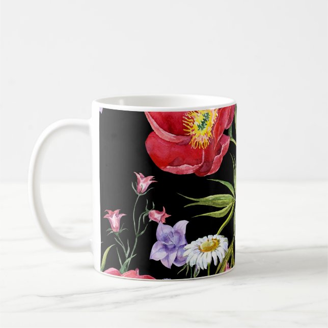 Watercolor Flower Bouquet: Seamless Pattern Coffee Mug (Left)