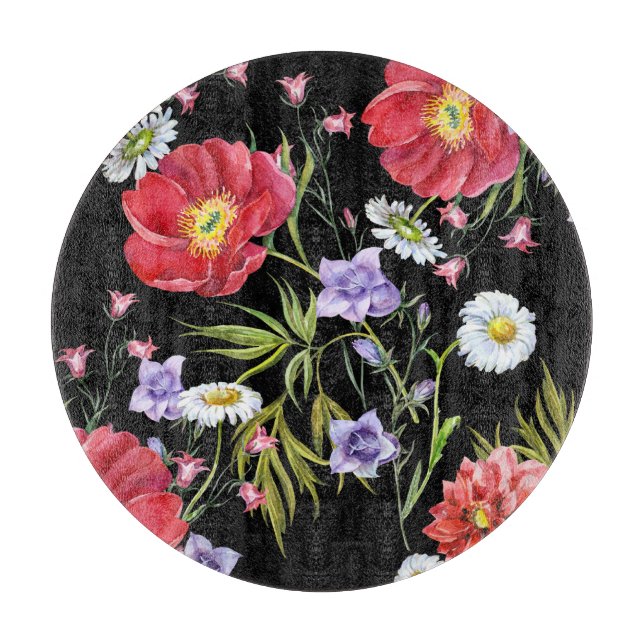 Watercolor Flower Bouquet: Seamless Pattern Cutting Board (Front)