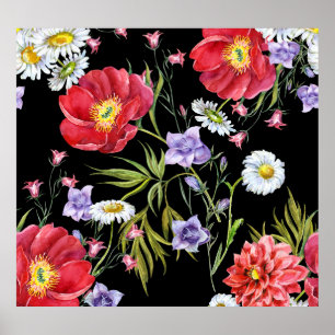 Watercolor Flower Bouquet: Seamless Pattern Poster
