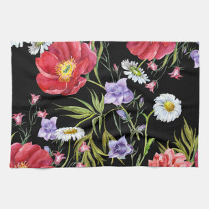 Watercolor Flower Bouquet: Seamless Pattern Tea Towel