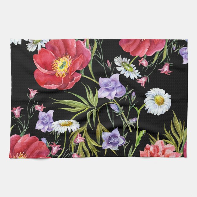 Watercolor Flower Bouquet: Seamless Pattern Tea Towel (Horizontal)