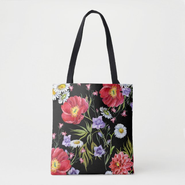 Watercolor Flower Bouquet: Seamless Pattern Tote Bag (Front)