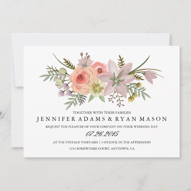 Watercolor Flower Bouquet | Wedding Invitation (Front)