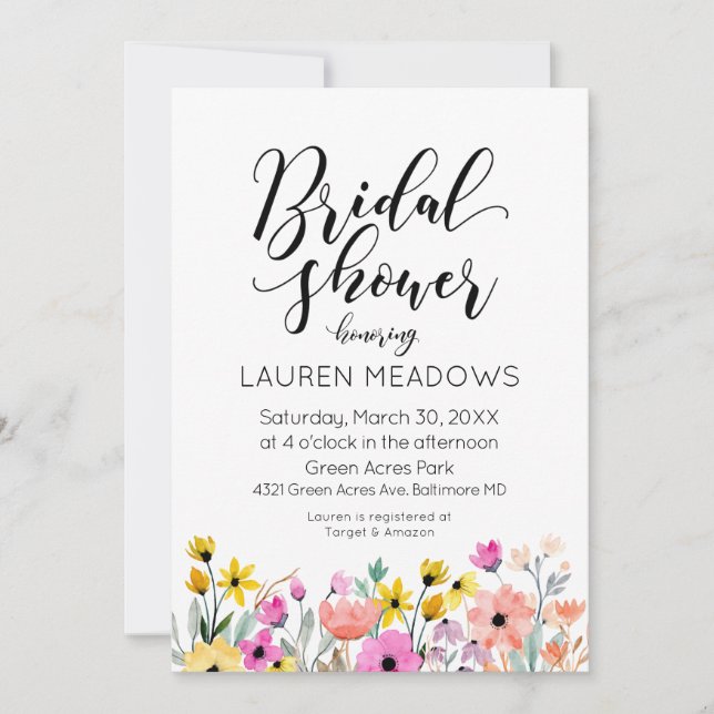 Watercolor Flower Bridal Shower Invitation (Front)