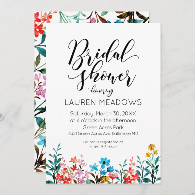 Watercolor Flower Bridal Shower Invitation (Front/Back)
