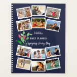 Watercolor Flower Bud Blue Pink 12 Photo Collage Planner<br><div class="desc">Personalise your planner with your photos, name and custom text. This template design is ready for you to add 12 of your favourite photos to the front cover. The middle two photos will also automatically appear in a larger size on the back. The design is on a midnight blue background...</div>