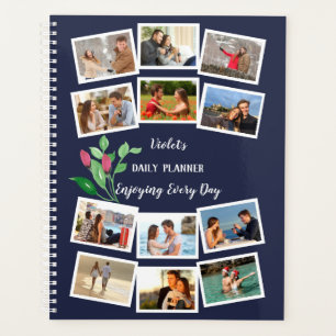 Watercolor Flower Bud Blue Pink 12 Photo Collage Planner