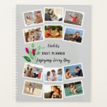 Watercolor Flower Bud Grey Pink 12 Photo Collage Planner<br><div class="desc">Personalise your planner with your photos, name and custom text. This template design is ready for you to add 12 of your favourite photos to the front cover. The middle two photos will also automatically appear in a larger size on the back. The design is on a pale grey background...</div>