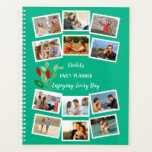 Watercolor Flower Bud Teal Red 12 Photo Collage Planner<br><div class="desc">Personalise your planner with your photos, name and custom text. This template design is ready for you to add 12 of your favourite photos to the front cover. The middle two photos will also automatically appear in a larger size on the back. The design is on a teal green background...</div>