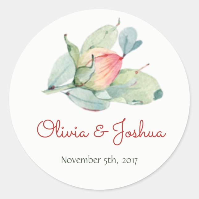 Watercolor Flower Bud Wedding Stickers (Front)