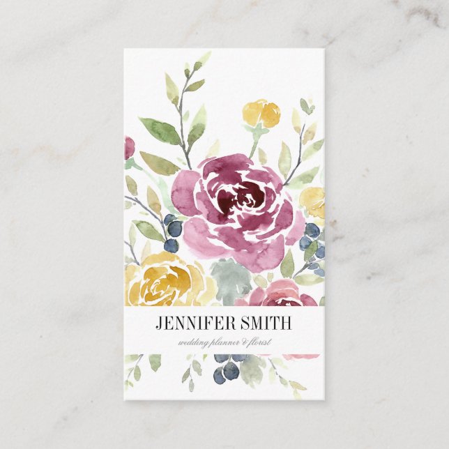 Watercolor Flower Business Cards - Modern Florals (Front)