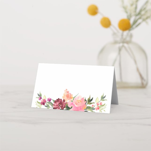 Watercolor flower Chinese wedding Place Card (Front)