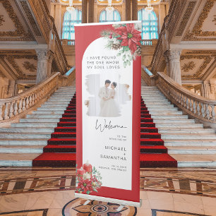 Watercolor Flower Christmas Wedding Welcome Retractable Banner