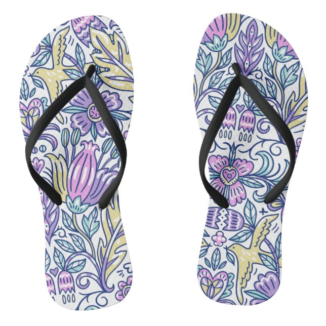 Watercolor Flower Colourful Nature Elegant    Flip Flops (Footbed)