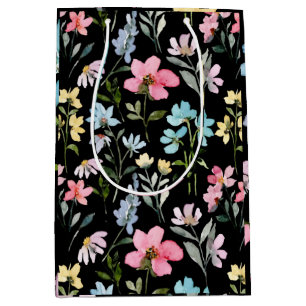Watercolor Flower Colourful Vintage    Medium Gift Bag