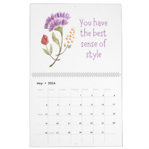Watercolor Flower Compliment Quotes Calendar