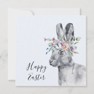 Watercolor Flower Crown Bunny Easter Card