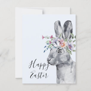 Watercolor Flower Crown Bunny Easter   Card