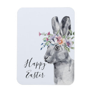 Watercolor Flower Crown Bunny Easter Magnet
