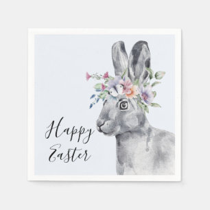 Watercolor Flower Crown Bunny Easter   Napkin